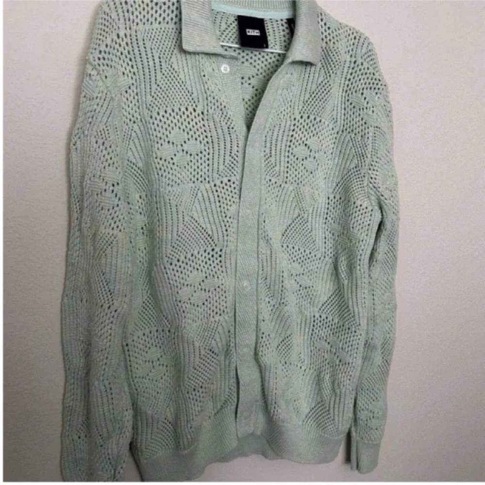Kith Tilden Crochet Button Down Sweater Zen Green